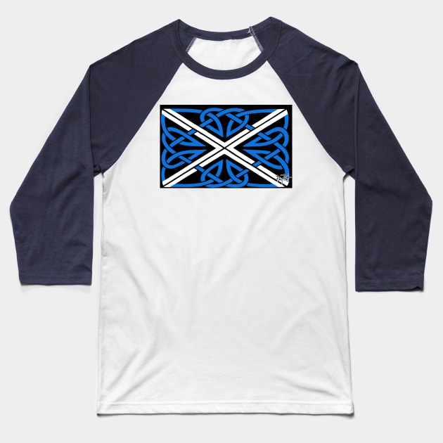 Scottish Saltire Flag in Celtic Knotwork Baseball T-Shirt by patfish